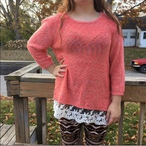 - Style & Co. 1X Melon Lace Trim Sweater! NEW!